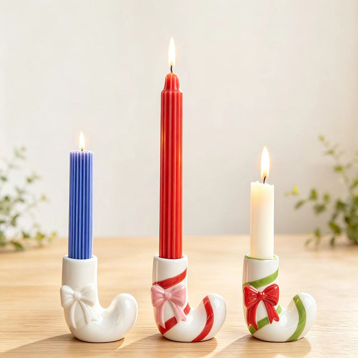 Keramik-Kerzenhalter in Zuckerstangen-Optik