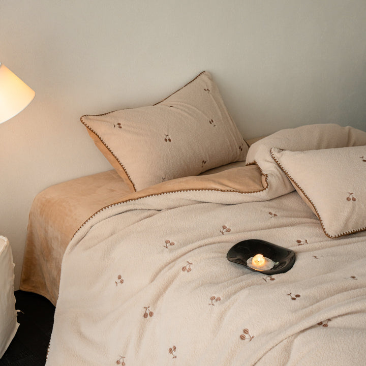 Milchfaser-Fleece Bettwäsche-Set, bestickt, für den Winter
