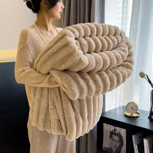 Kaninchenfell-Fleece-Wolldecke, Polyester, 300–500 g