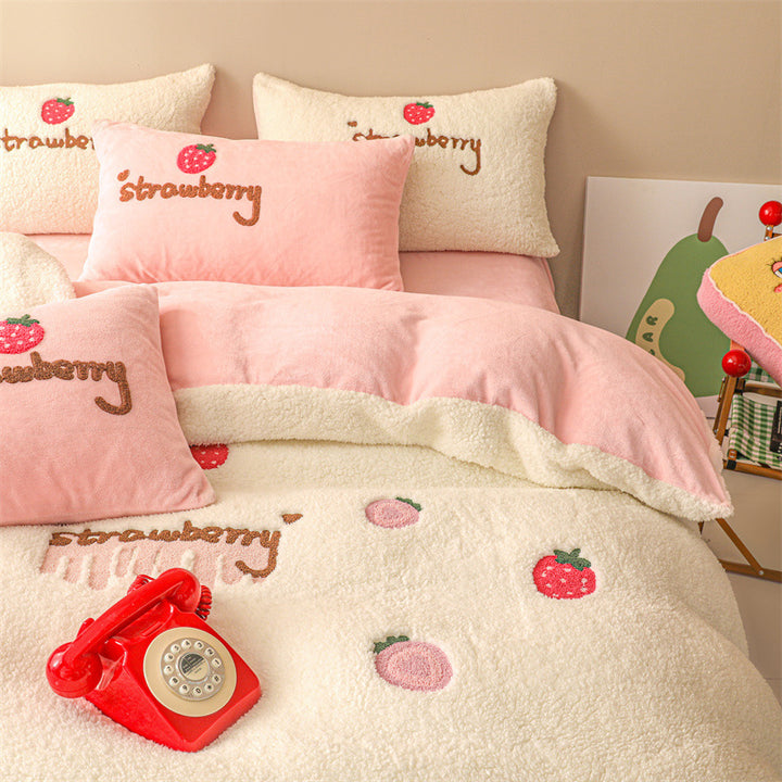 Milchfleece-Bettwäsche-Set, doppelseitig, winterwarm