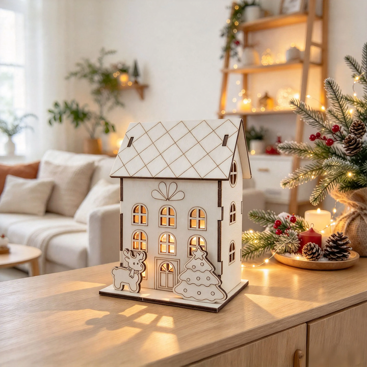Beleuchtetes Holz-Weihnachtshaus, DIY-Bausatz
