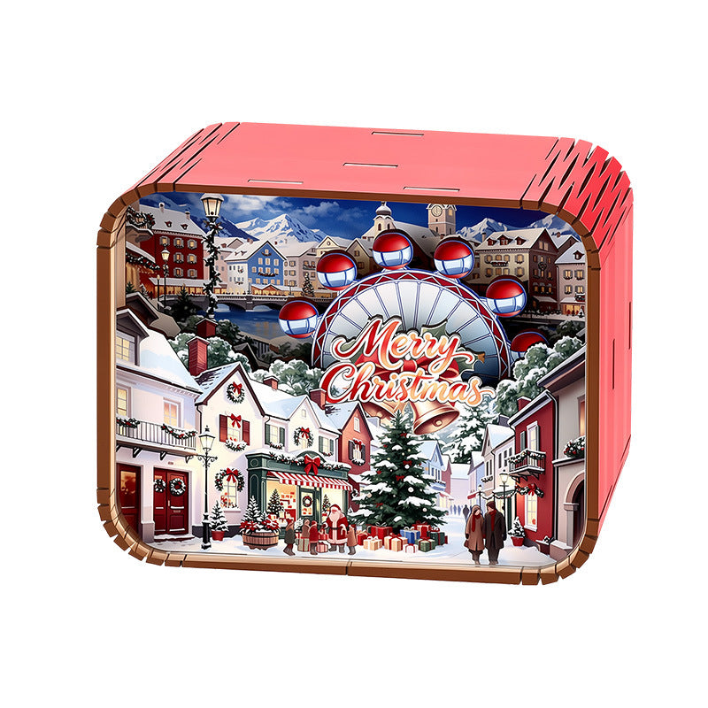 Holz-Spieluhr mit weihnachtlichem Motiv