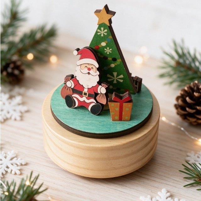 Weihnachtliche Holz-Spieluhr mit Weihnachtsmann