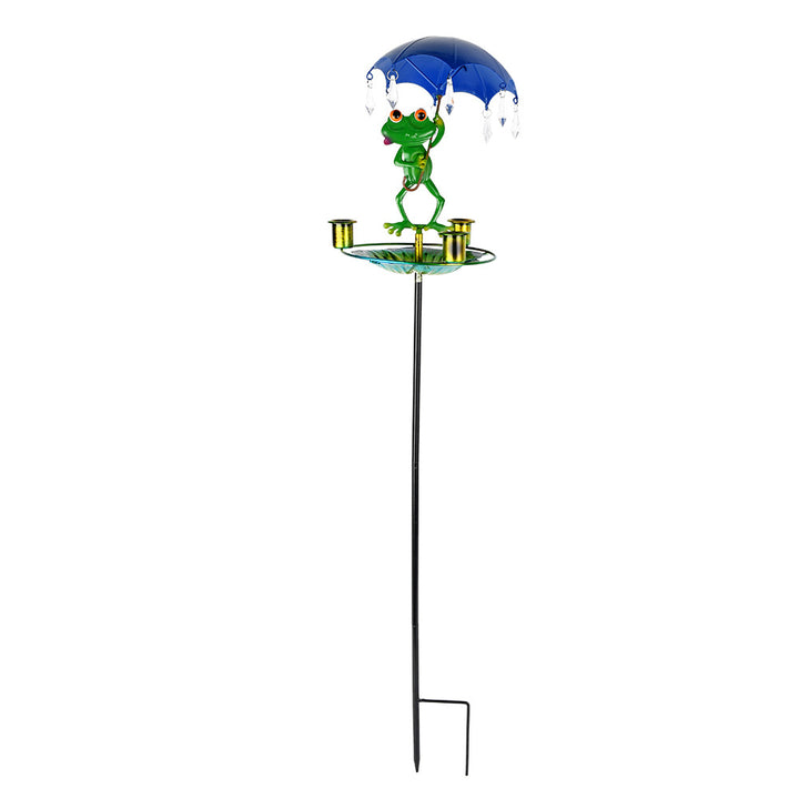 Vogeltränke aus Edelstahl mit Frosch-Motiv