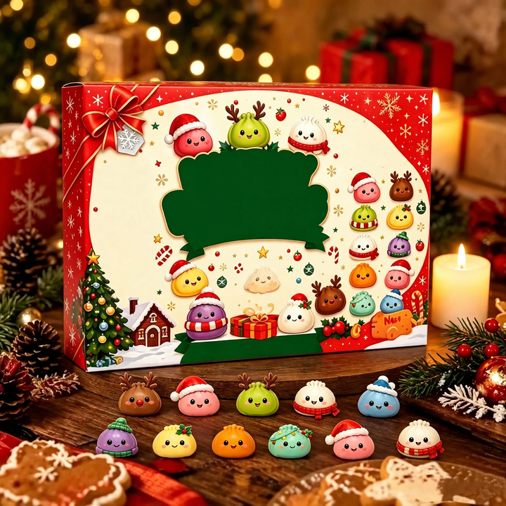 Weihnachts-Adventskalender mit 24 Quetschspielzeugen