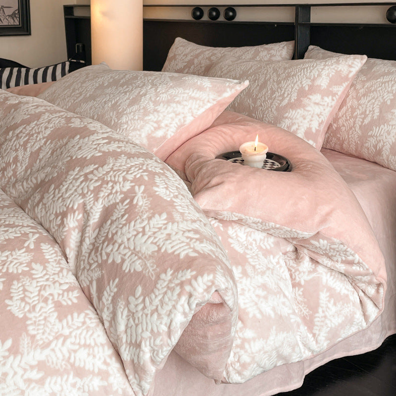 Milchfaser-Fleece Bettwäsche-Set, winterwarm, floral
