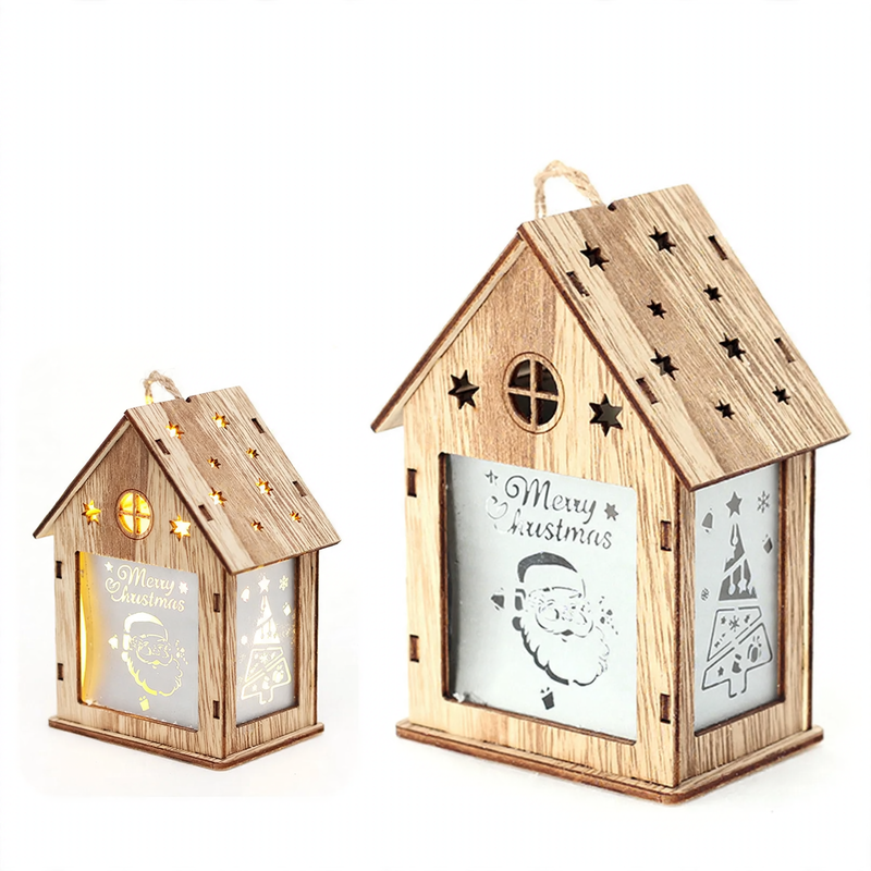 Beleuchtetes Holzhaus mit LED-Licht