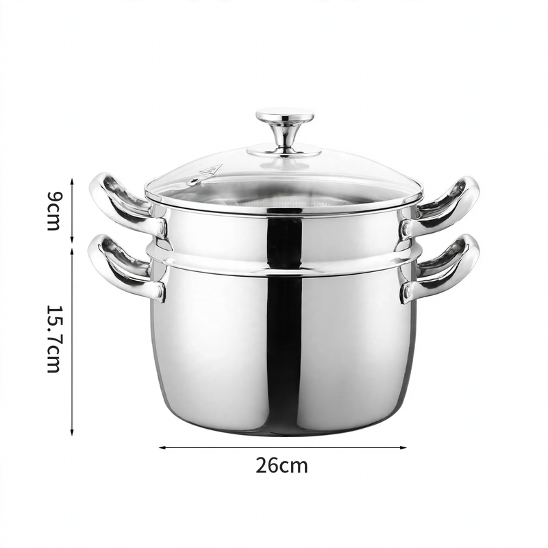 Edelstahl-Suppentopf 24 cm mit Glasdeckel
