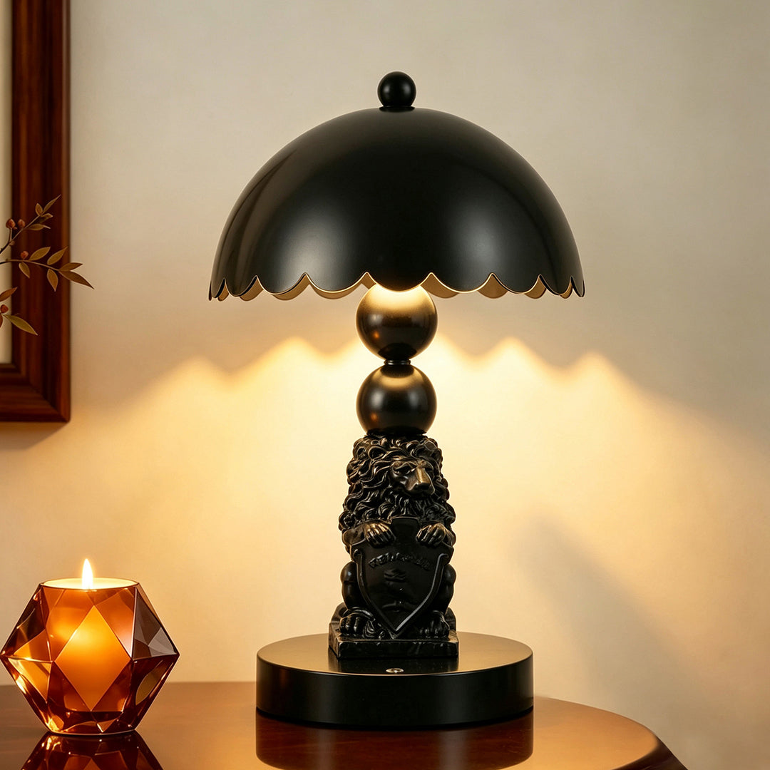 Schwarze Löwen-Pilz-Lampe mit Farbwechsel
