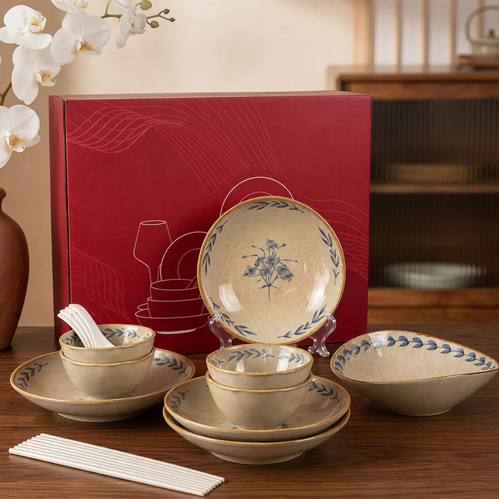Keramik-Geschirrset, Blumenmuster, Vintage-Stil