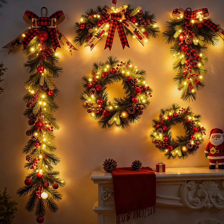 Dekorativer Weihnachtskranz mit Tannennadeln und Tannenzweigen