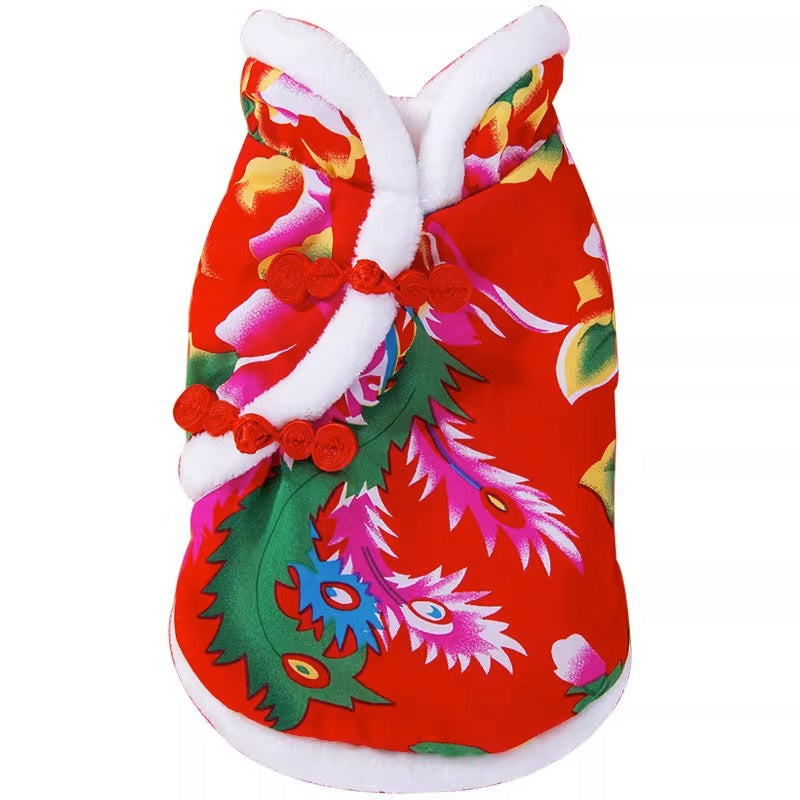Wattierte Hundemantel mit chinesischem Blumenmuster