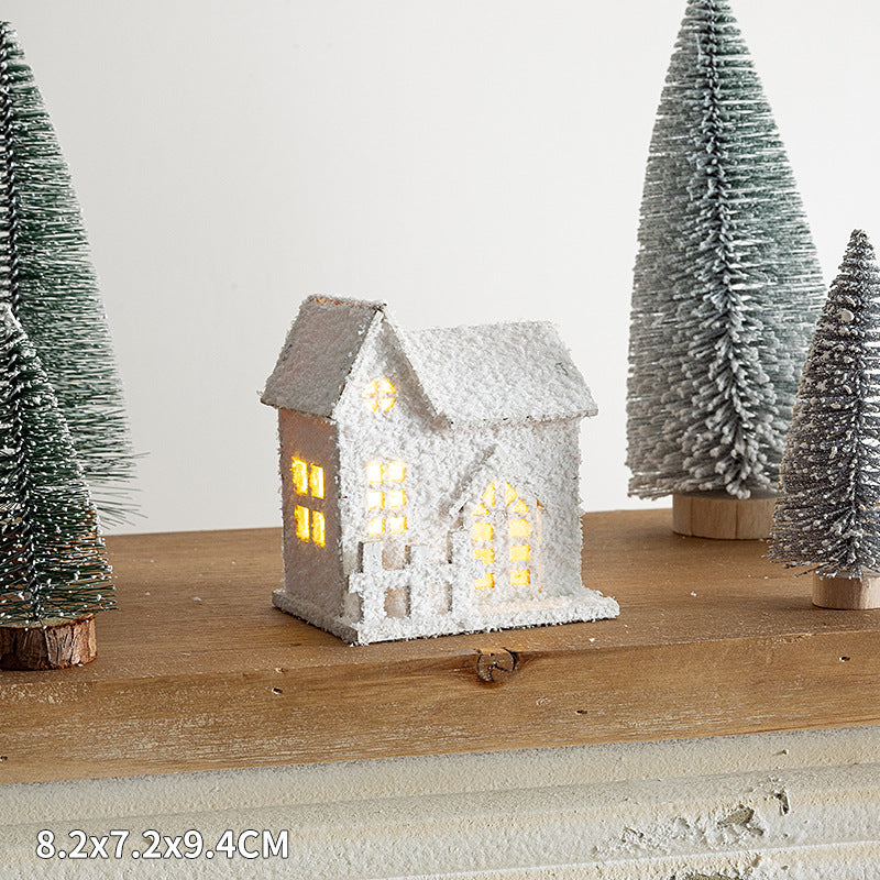 Weihnachtliche Holzhaus-Deko-Sets mit LED