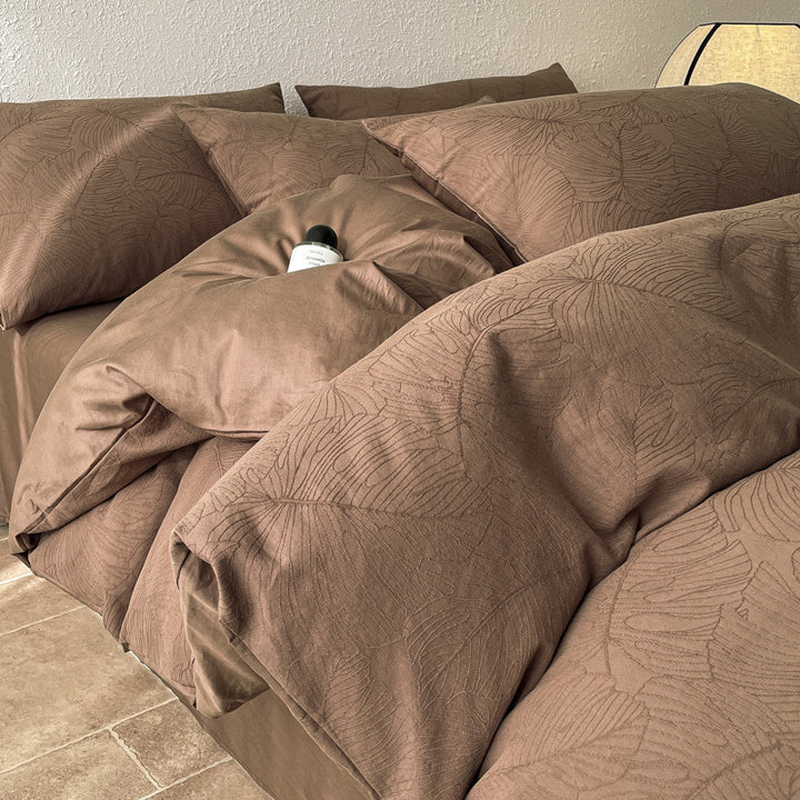 Baumwoll-Bettwäsche-Set, 4-teilig, 180 cm Bett, Naturholzstil