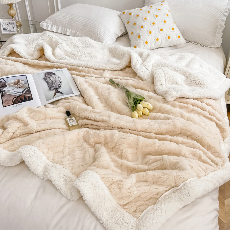 Sherpa-Fleece-Wolldecke, doppellagig, extra warm