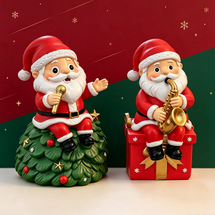 Weihnachtsmann-Figur mit Instrument, Harz-Deko