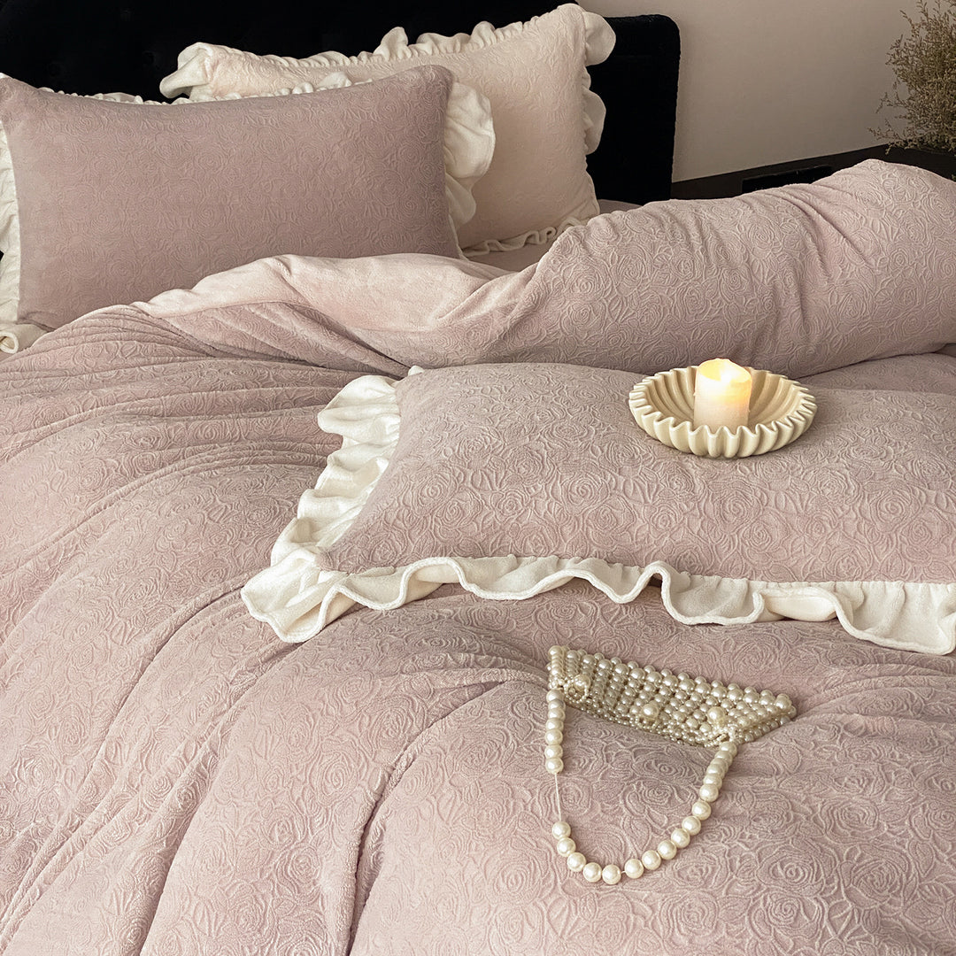 Milchfaser-Bettwäsche-Set mit Blumenmuster, 4-teilig