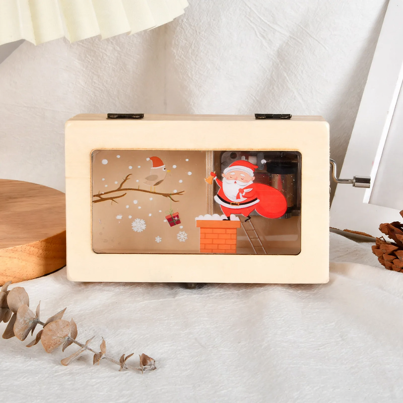 Holz-Spieluhr mit Handkurbel, modernes Design
