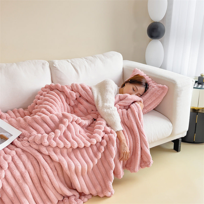 Warme Flanell-Wohndecke in Kaninchenfell-Optik