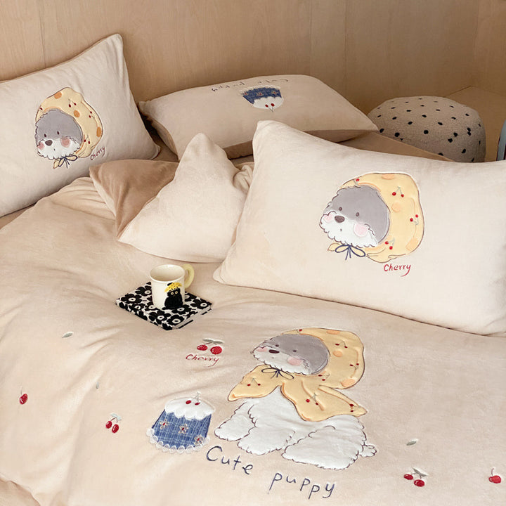 Milchfaser-Fleece Bettwäsche-Set, Cartoon-Design, warm