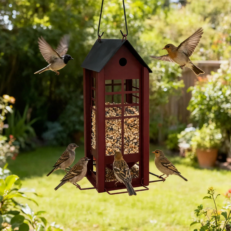 Hängendes Metall-Vogelhaus als Futterstelle
