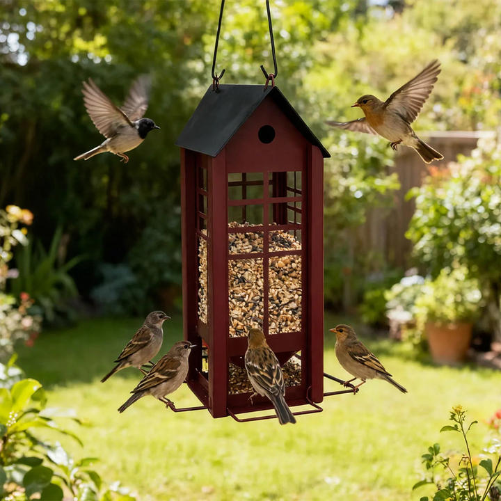 Hängendes Metall-Vogelhaus als Futterstelle