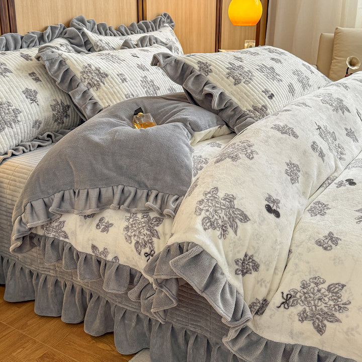 Milchfaser-Fleece Bettwäsche-Set, französischer Stil, mit Bordüre
