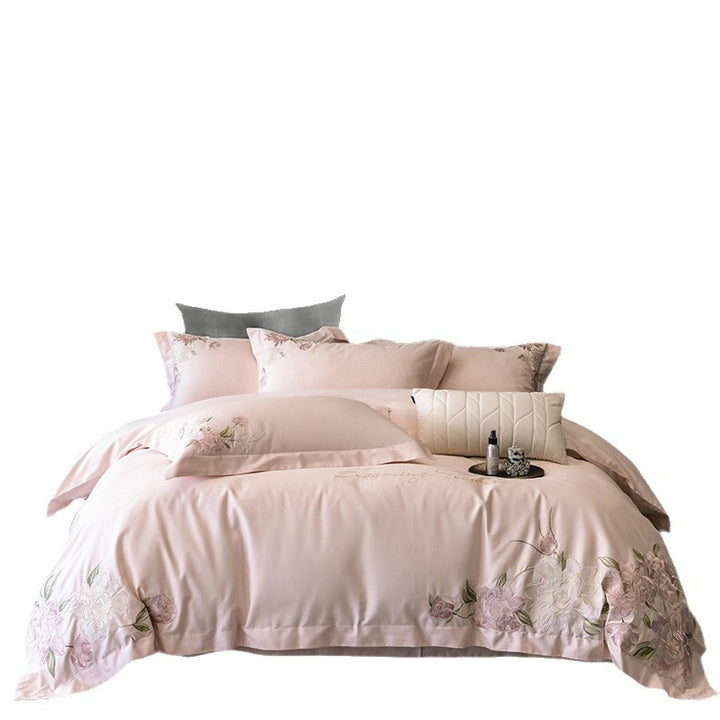 Baumwoll-Bettwäsche, 4-teilig, bestickt, Satin