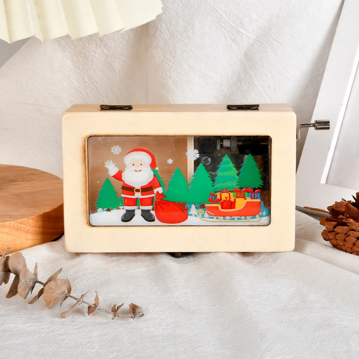 Holz-Spieluhr mit Handkurbel, modernes Design