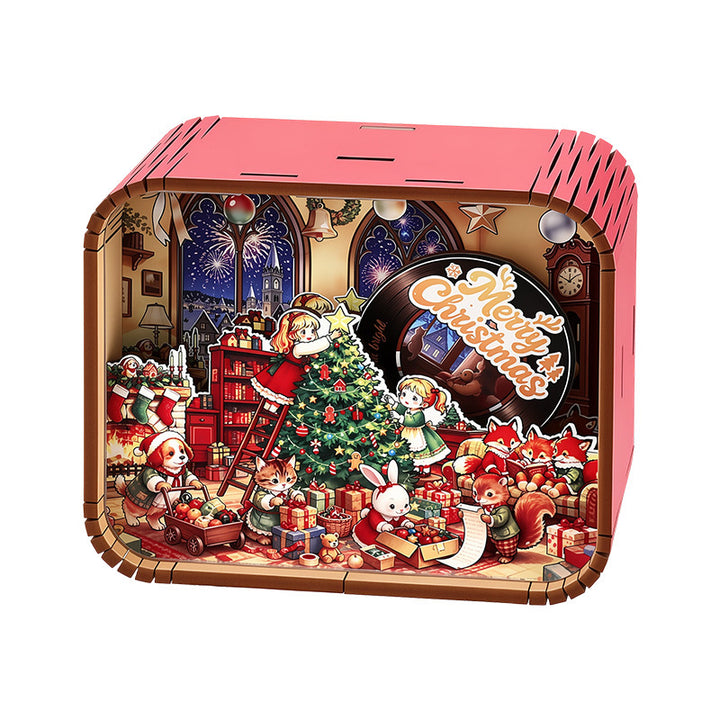 Holz-Spieluhr mit weihnachtlichem Motiv