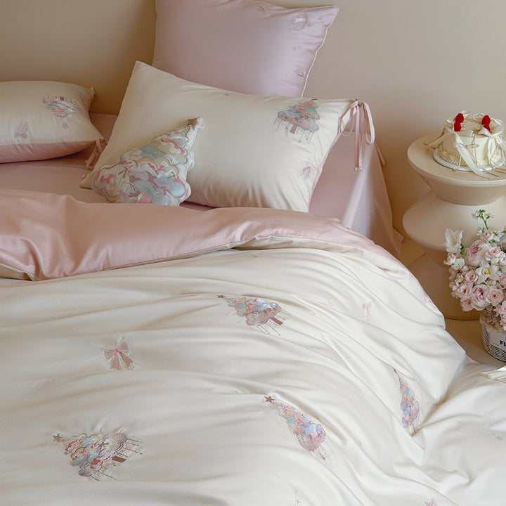 Bestickte Langstapelbaumwoll-Bettwäsche mit Blumenmuster