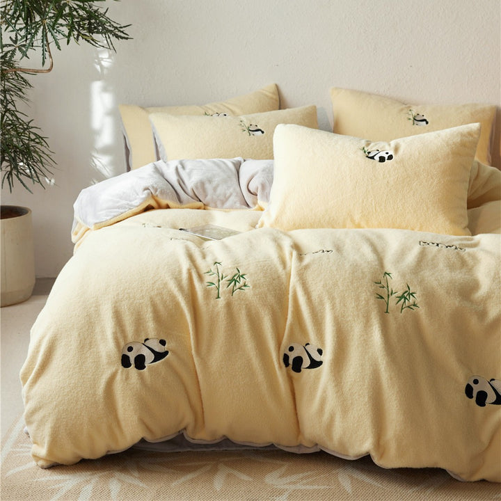 Panda-Bettwäsche-Set, Milchfleece, 4-teilig, winterwarm