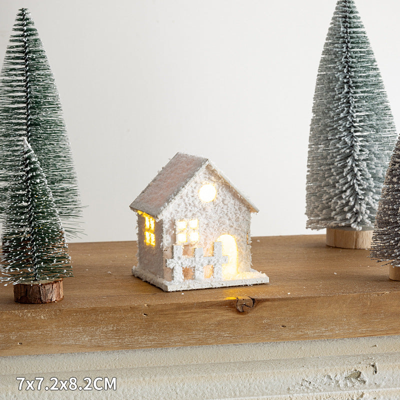 Weihnachtliche Holzhaus-Deko-Sets mit LED