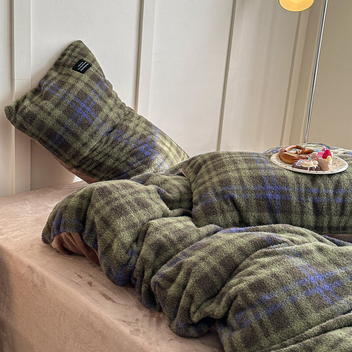 Milchfaser-Fleece Bettwäsche-Set, kariert, winterwarm