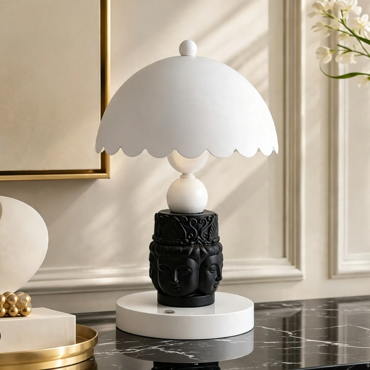 Facettierte Buddha-Tischlampe, Schwarz-Weiß