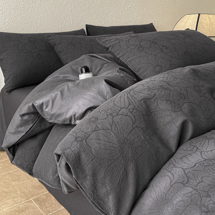 Baumwoll-Bettwäsche-Set, 4-teilig, 180 cm Bett, Naturholzstil