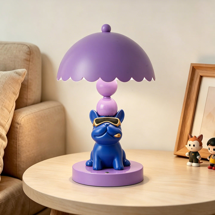 Coole Französische Bulldoggen-Tischlampe Lila