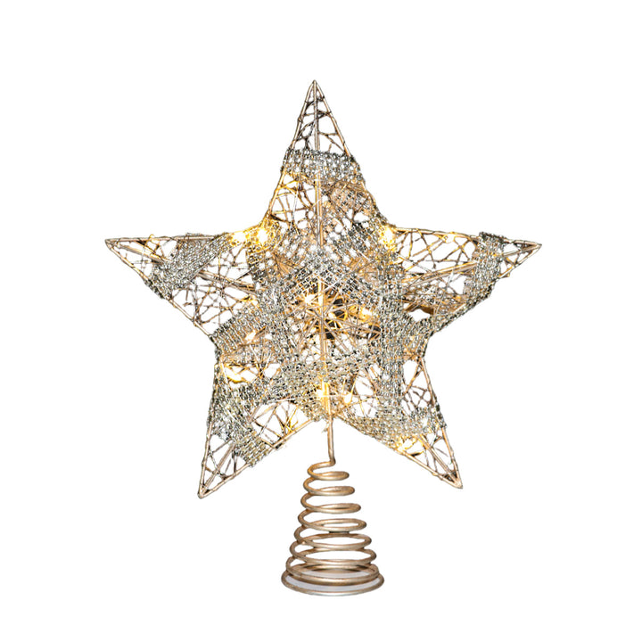 Weihnachtsbaum-Spitzenstern aus Eisen, beleuchtet