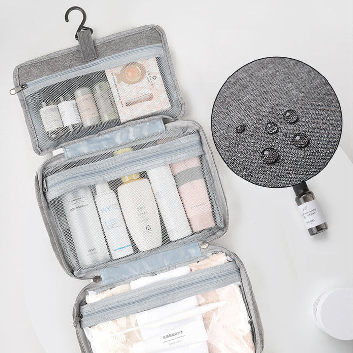 Karnz | Travelique Reise-Kosmetik-Organizer | Kompakt & Wasserabweisend | Mit 4 Fächern & 360° Haken | Für Damen & Herren