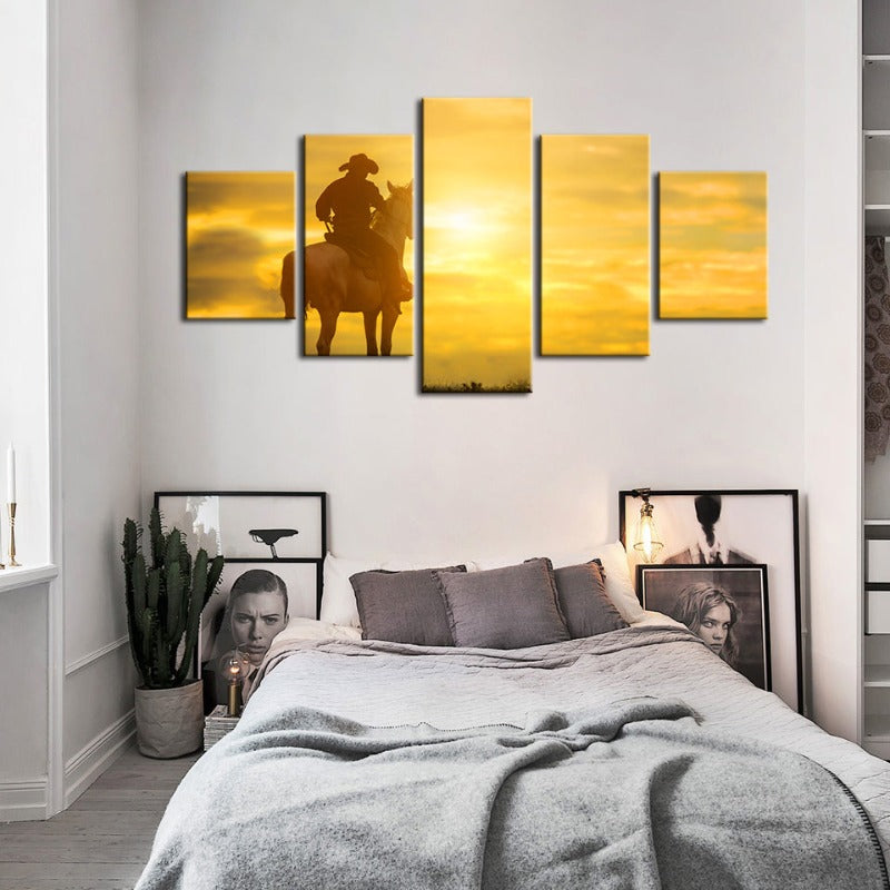 5 Stück Ein Cowboy und sein Pferd - Leinwand Wandkunst Gemälde