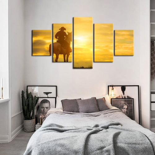 5 Stück Ein Cowboy und sein Pferd - Leinwand Wandkunst Gemälde
