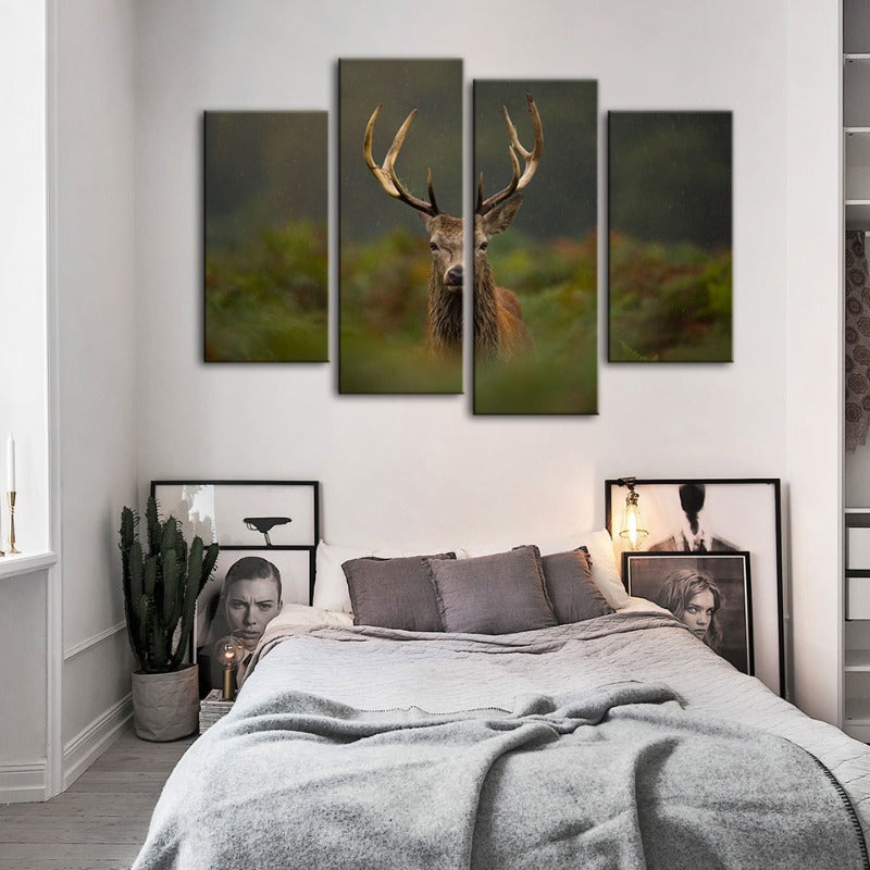 4-teilige Kuriositäten Reh unter Farnen - Leinwand Wandkunst Gemälde