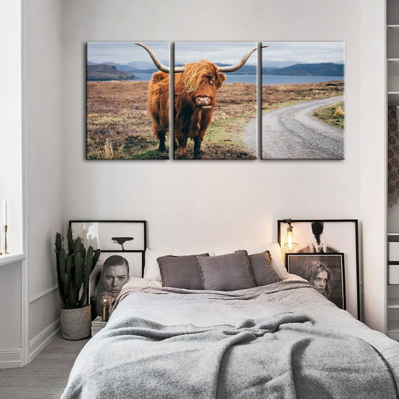 Schöne Braune Kuh-Canvas Wandkunst Gemälde 3 Stücke