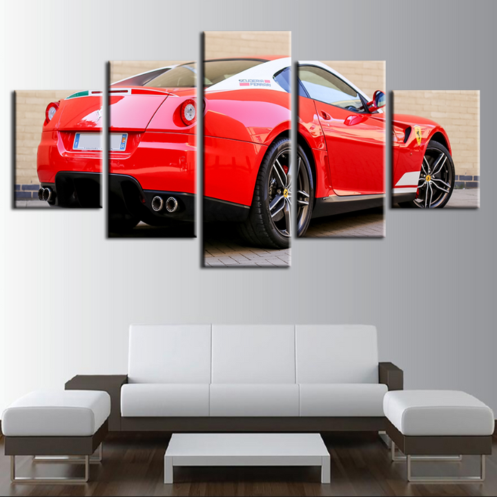 5-teiliges Rückansicht Rot Klassischer Wagen - Leinwand Wandkunst Gemälde
