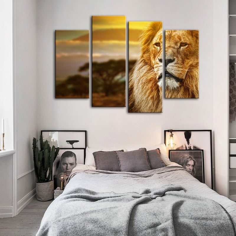 4 Stück Unamused Lion - Leinwand Wandkunst Gemälde