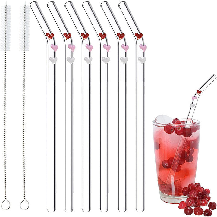 6 PCS Wiederverwendbare Buntglasstrohhalme mit Reinigungsbürste | Karnz