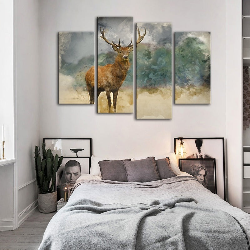 4-teilige Aquarell Ebenholz Hirsch - Leinwand Wandkunstmalerei