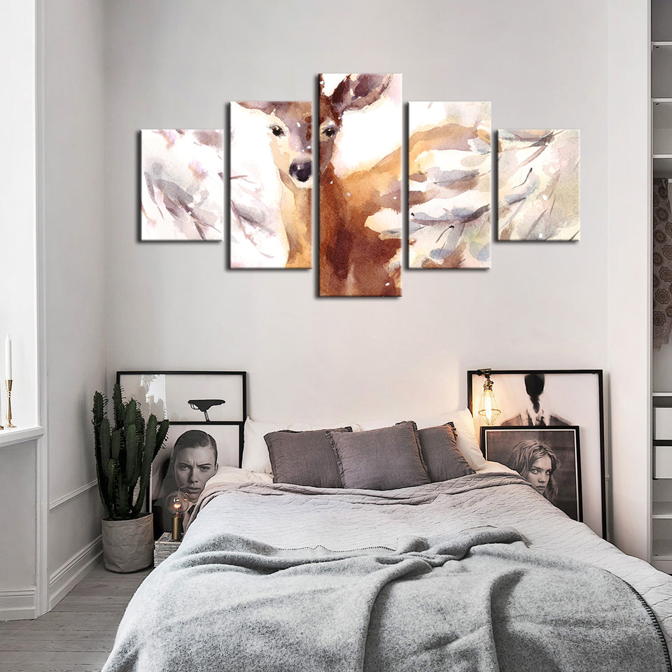 5 Stück Jung Eleganter Hirsch - Leinwand Wandkunst Malerei