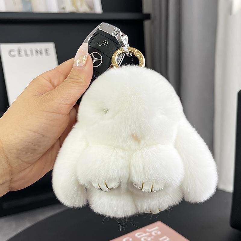 Handgefertigte Schlüsselanhänger mit weichem Hasen-Pompon (Box-Edition)