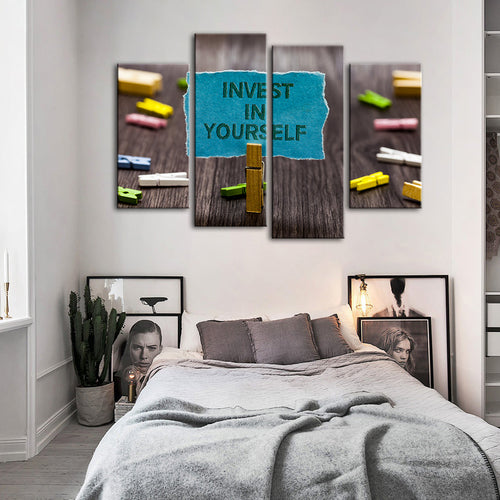 Investiere in dich selbst 4-teilig - Leinwand Wandkunst Malerei